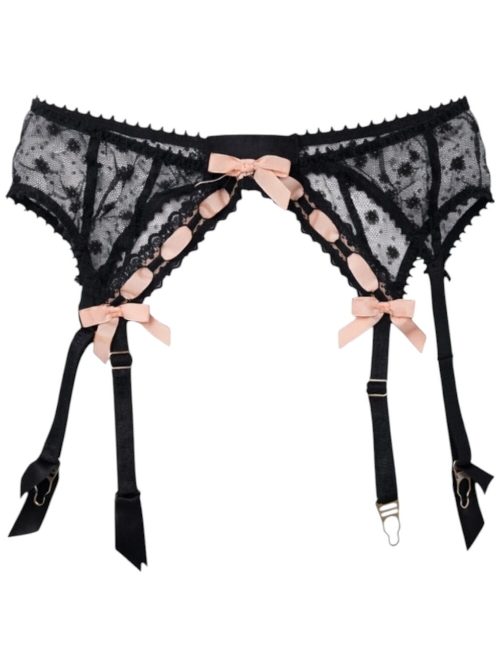 Agent Provocateur Black Lace Pink Bow Garter Belt Mesh Size M - Picture 4 of 13